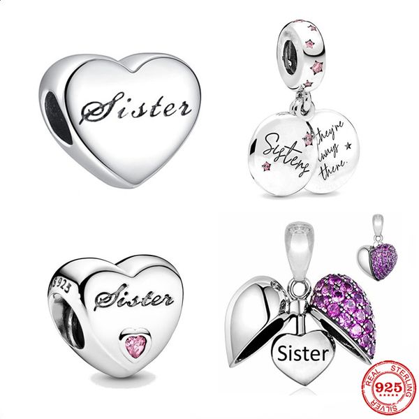Charm-Anhänger „Forever Sister's Love“ aus 925er-Sterlingsilber, passend für Pandora-Charm-Armbänder, DIY-Schmuckzubehör