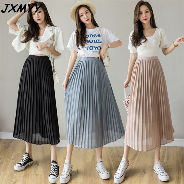 

summer style retro french style mid-length pleated half-length high waist thin temperament large-line a-line skirt 210412, Black