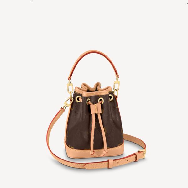 

explosion women's nano noÃ© m81266 bucket bag coated canvas aged natural cowhide-leather trim gold-color hardware drawstring closure lux