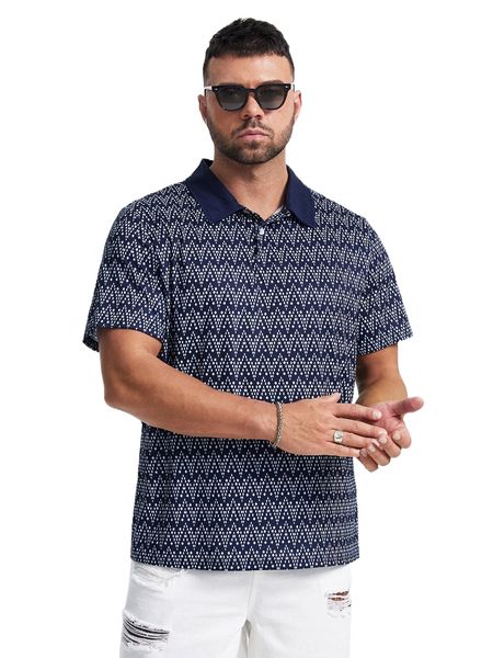 

extended sizes men allover print polo shirt f1gk#, White;black
