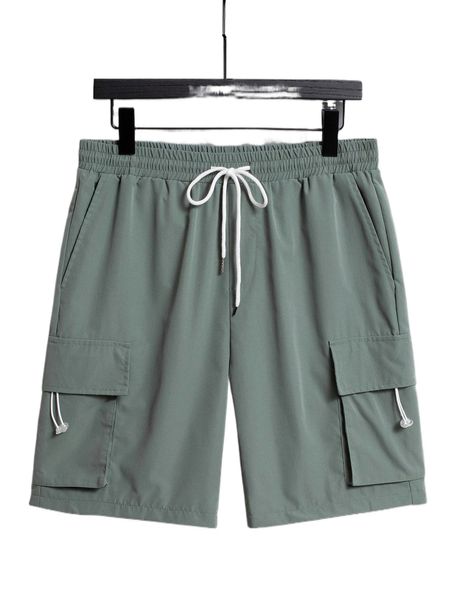 

men drawstring flap pocket cargo shorts 865f#, White;black