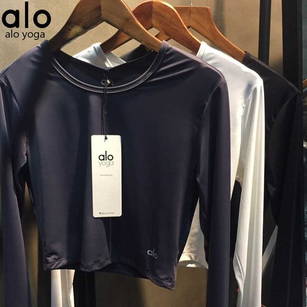 

alo yoga long sleeve t-shirt cropped sports training fitness top