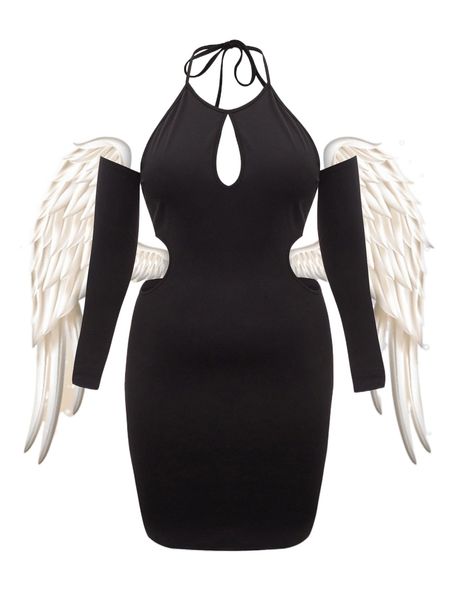 

plus cut out tie backless dress x5eu#, Black