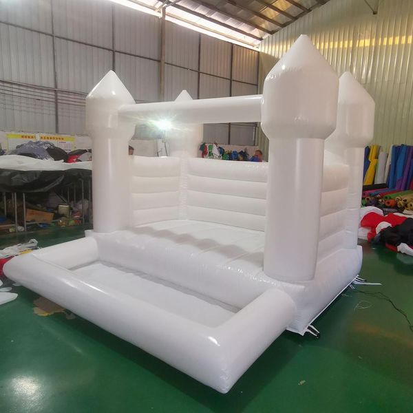 

white mini inflatable bouncer kids bounce house with slide and ball pool jumping castle for sale