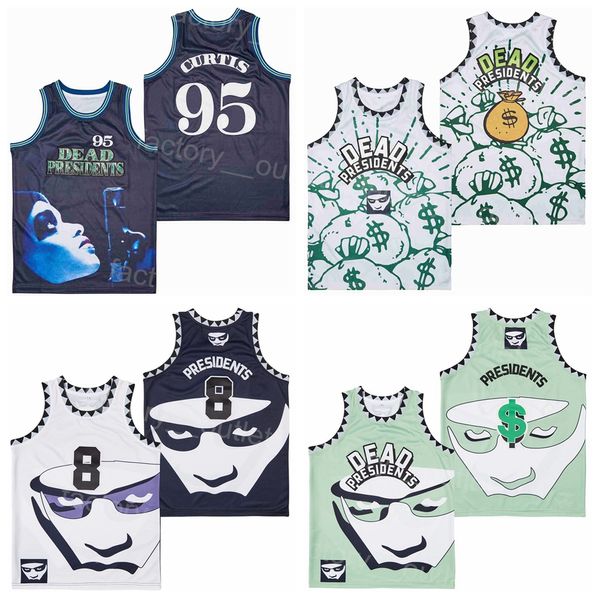 Film Film 8 Dead Presidents Jersey 95 Curtis Conspiracy Theory Para Çantaları 1995 Üniversite Takımı Beyaz Yeşil Siyah Tamamı Dikişli Hip Hop Spor Hayranları İçin HipHop Koleji