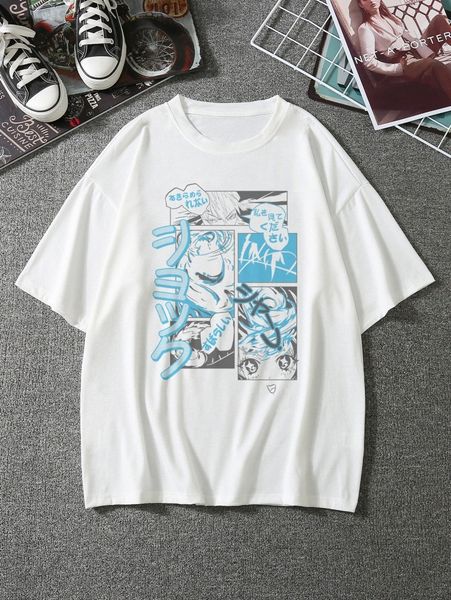

men figure & japanese letter graphic tee c3gx#, White;black