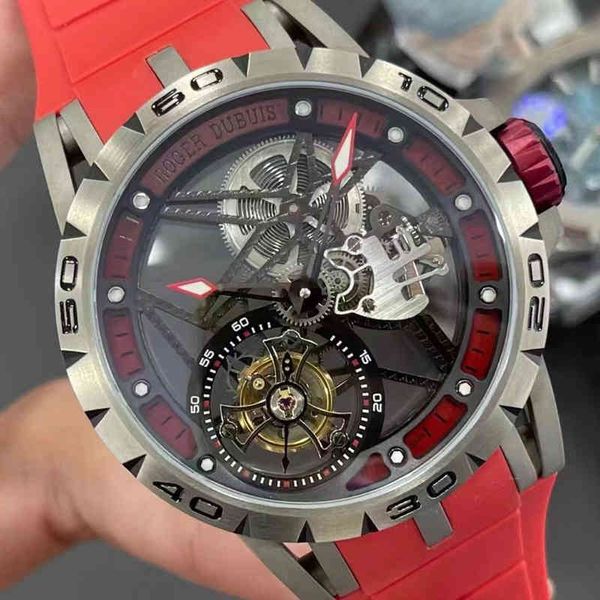 

roge dubi king series hollow out truetoflywheel titanium alloy case mens mechanical luxury watch, Slivery;brown