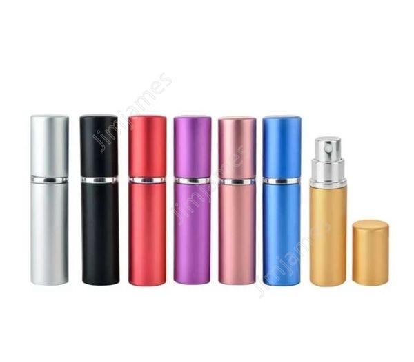 Garrafa de perfume 5ml de alumínio anodizado perfume compacto pós-lisão atomizador atomizador fragrância de vidro de vidro de vidro de aroma 100pcs daj478