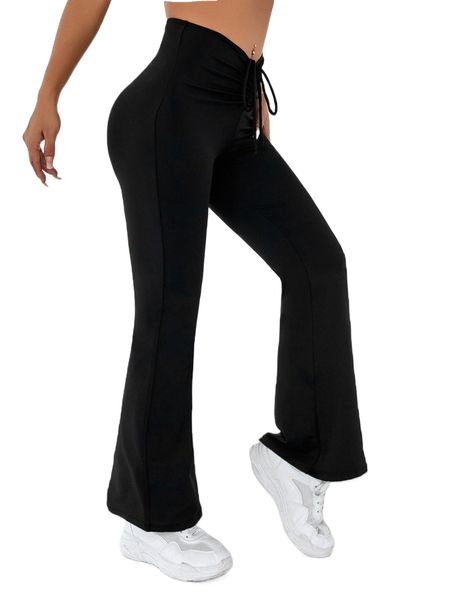

ruched knot front flare leg sports pants u573#, Gray