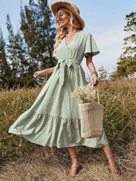 

allover heart print ruffle hem belted a-line dress k3ut#, Black;gray