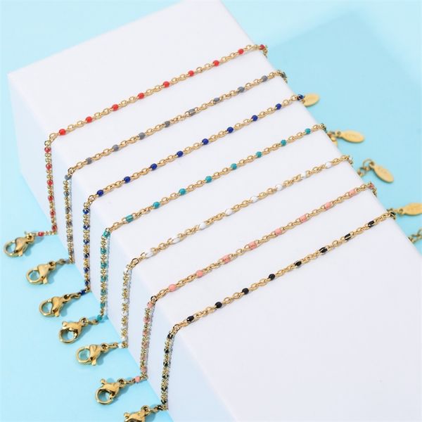 

zmzy boho stainless steel bracelets for women cute enamel jewelry gold color link chain femme mujer pulsera 220726, Golden;silver