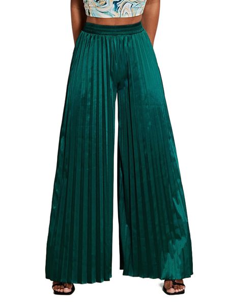 

high waist pleated wide leg satin pants 68ag#, Black;white