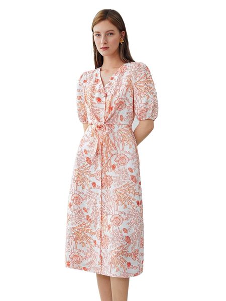 

motf premium linen coral reef belted dress t1db#, Black;gray