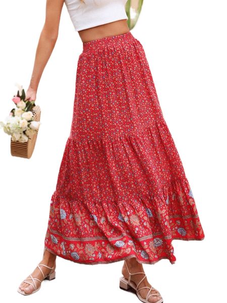 

high waist floral print ruffle hem skirt q5iy#, Black