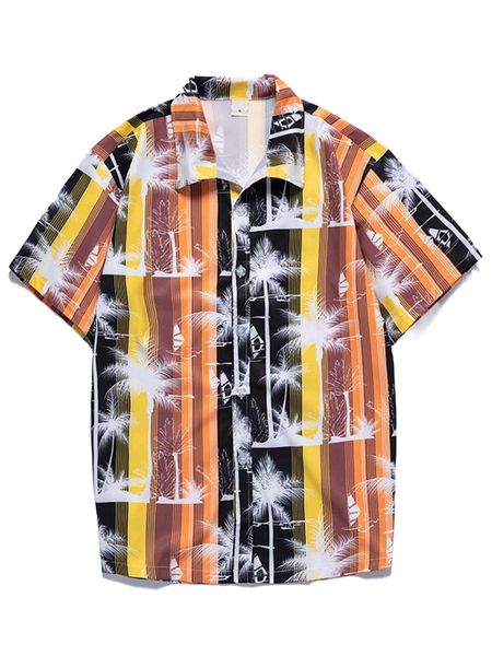 

romwe guys striped tropical print shirt 72ic#, White;black