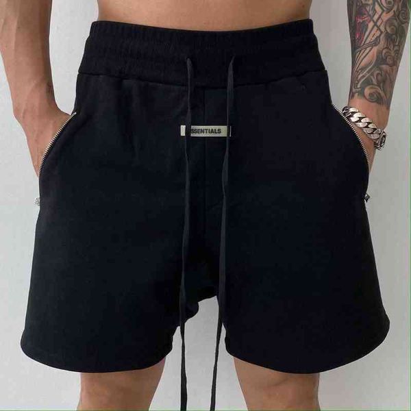 

essentials double line korean version new sports fitness hanging crotch shorts men's trend loose zipper pocket capris ins simple solid, White;black