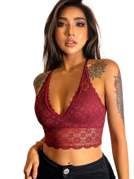 

finetoo floral lace ring link bra h4in#, Black;red