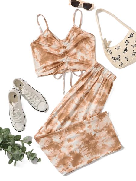 

tie dye drawstring cami & pants g8ye#, White