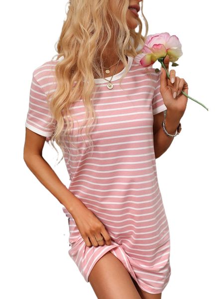 

striped contrast trim tee dress x7ql#, Black;gray