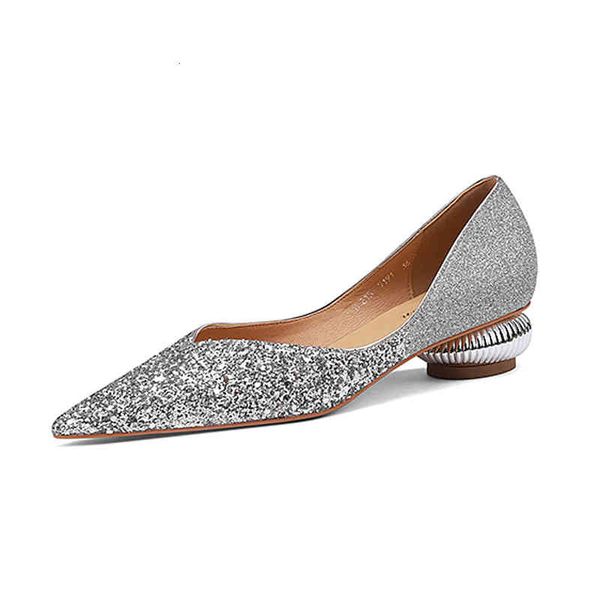 

dress shoes spring and summer women's shoes pointed thick heels low electroplated heel metal glite spicy mom single qcui, Black