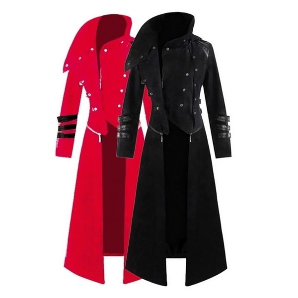 

new mens cosplay costume party vintage royal style trench coats retro gothic steampunk man long coats gentlemen costume 201120, Tan;black