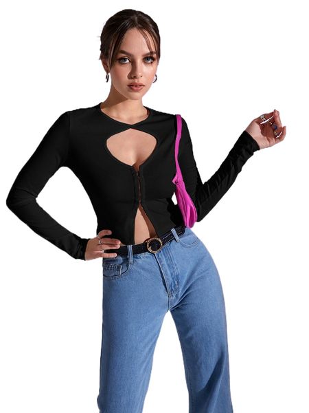 

solid cut out crop tee r8ny#, White