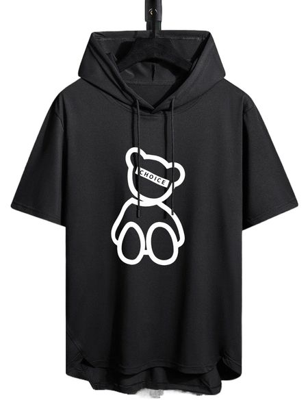 

men cartoon graphic drawstring hooded tee n03c#, White;black