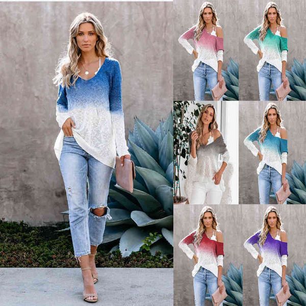

women's sweaters autumn winter commuting ol large v-neck spray dyed knitted t-blood blouse 39gf, White;black