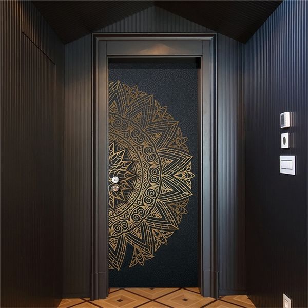 Bohemia Simple Mandala Pattern Adesivo per porta Pittura grigia e dorata Yoga Soggiorno Camera da letto Home Interior Art Decal Decor 220426