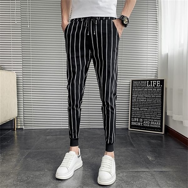 

fashion summer thin striped pants men brand slim fit hip hop mens casual harem pants streetwear joggers men trousers 34 lj201221, Black