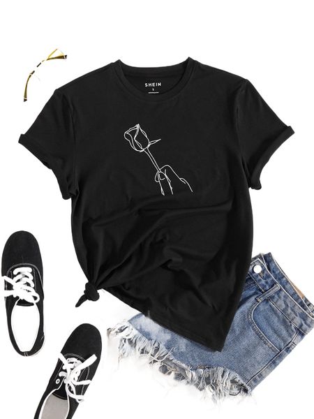 

hand and floral print tee o4u8#, White
