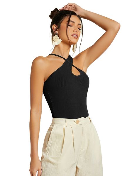 

criss cross rib-knit n7et#, White