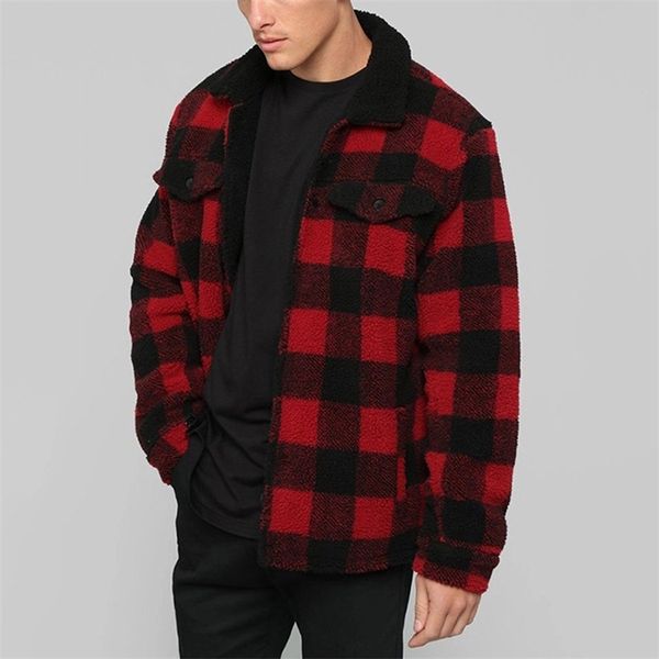 Männer Kleidung Mode Lässig Männer Jacke Langarm Rot Plaid Jacke Zipper Fleece Jacke Männer 201127