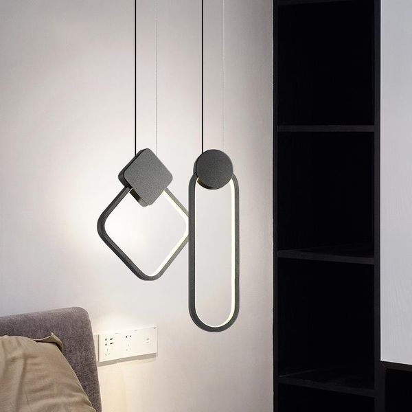 Pendelleuchten Moderne einfache Bettseitenlampe Weiß Schwarz Runde lange quadratische LED-hängende Hängeleuchte für Esstisch Schlafzimmer LeuchtePendant