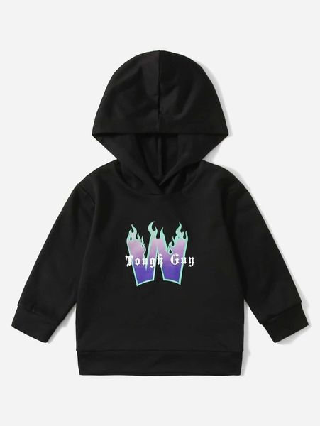 

toddler boys 1pc letter graphic hoodie she, Black