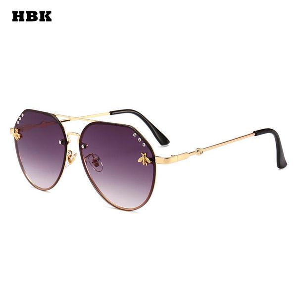 

hbk pilot oversized diamond bees fashion sunglasses uv400 ocean lens plastic trendy pink purple black exquisite sun glasses de162r, White;black