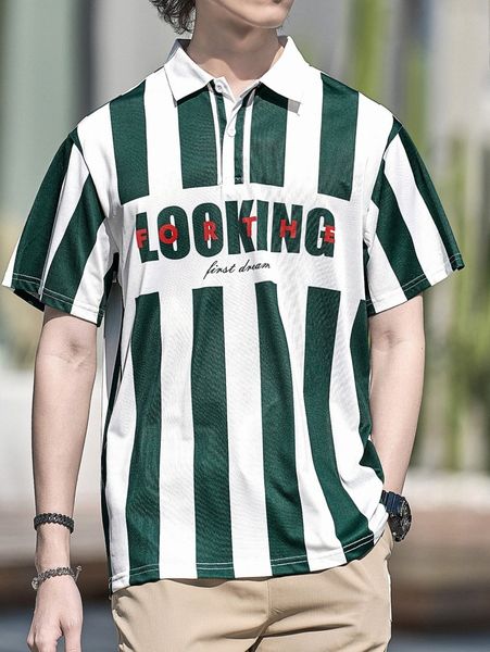 

men slogan graphic colorblock polo shirt i1ug#, White;black