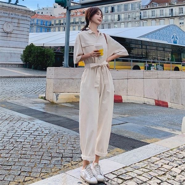 

fashion summer work style women temperament outdoor comfortable solid beach jumpsuit cute casual high waist fresh long jumpsuit t200509, Black;white