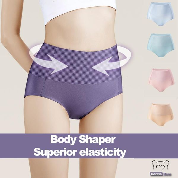 

high waist underwear women ice silk seamless panties body shapewear elastic breathable soft ladies briefs, Black;pink