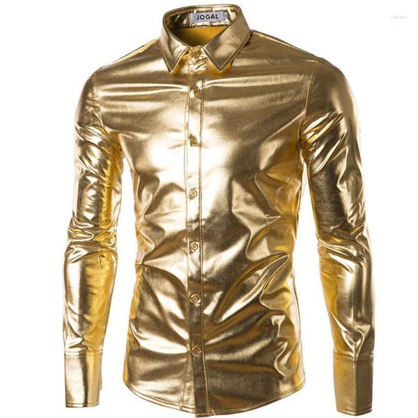 Camisas casuais masculinas por atacado- Trend Trend Club Clube Metálico Halloween Gold Button Silver Down Down