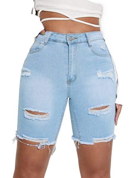 

washed ripped raw hem denim shorts q6xg#, White;black