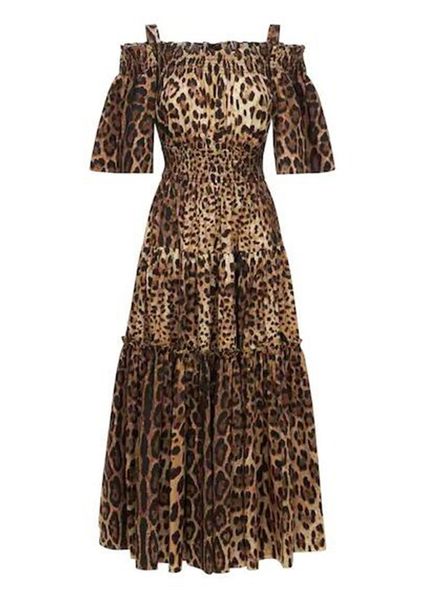 

2022 luxury designer design leopard cotton drawstring dress, Black;gray