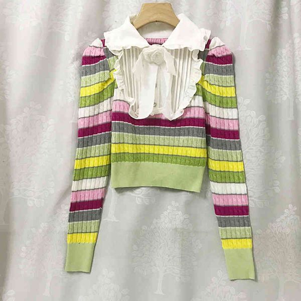 

women's sweaters autumn shirt collar color stripe knit lfq31zb13g338, White;black