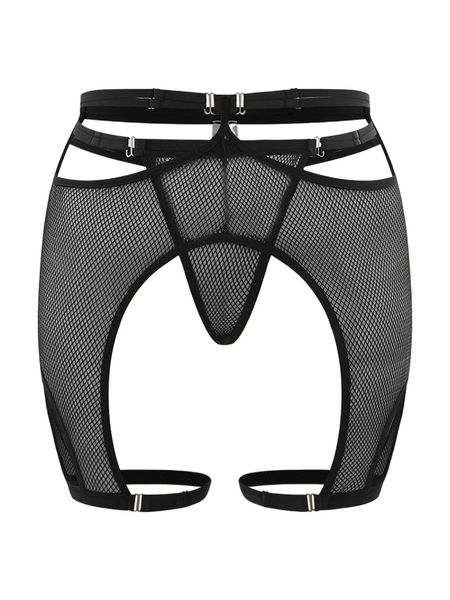 

plus mesh cut out garter lingerie set i5a9#, Black;white