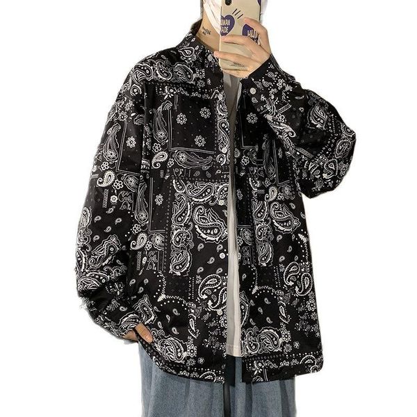 

men's casual shirts 2022spring cashew printed men long sleeved loose shirt fashion harajuku plus size button coat male clothing 5, White;black