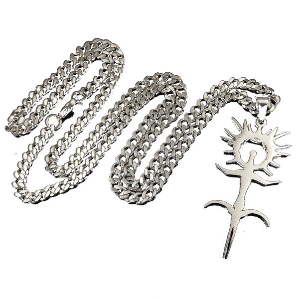 

blackmage necklace 2 inch tall high polished stainless steel ghostemane anti-icon pendant charm curb chain 4mm 24'' for mens boys, Silver