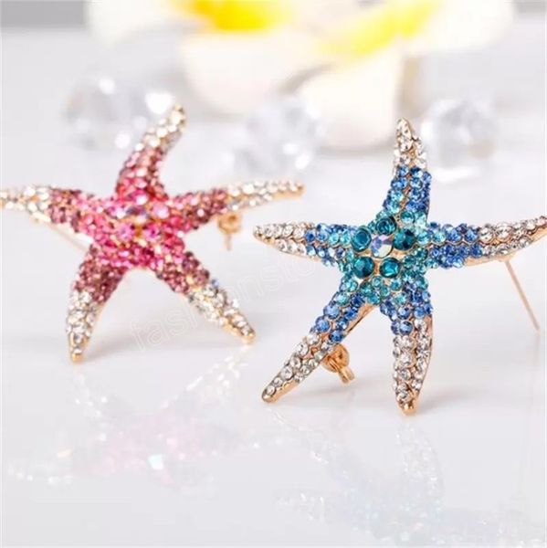 Spille con stelle marine con strass di cristallo blu rosa per donne Spilla da sposa Accessori moda