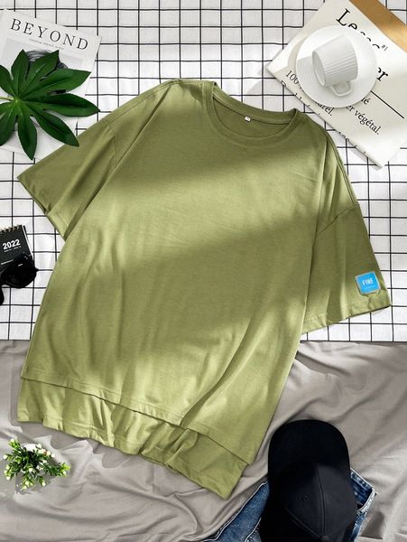 

men letter patched 2 in 1 drop shoulder tee f70n#, White;black