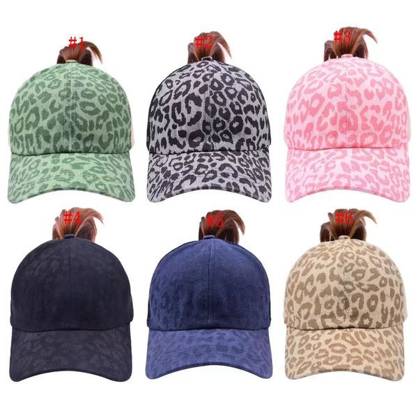 Leoparden-Pferdeschwanz-Hut, überkreuzt, verwaschen, Distressed, Messy Buns, Ponycaps, Baseballkappe, Trucker-Mesh-Modehüte