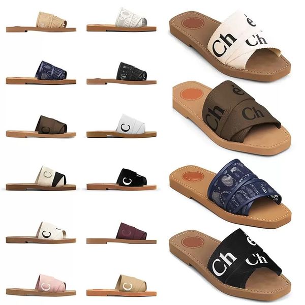

luxurydesigner woody sandals for women woody mule flat slides light tan beige white black pink lace lettering fabric canvas slippers womens